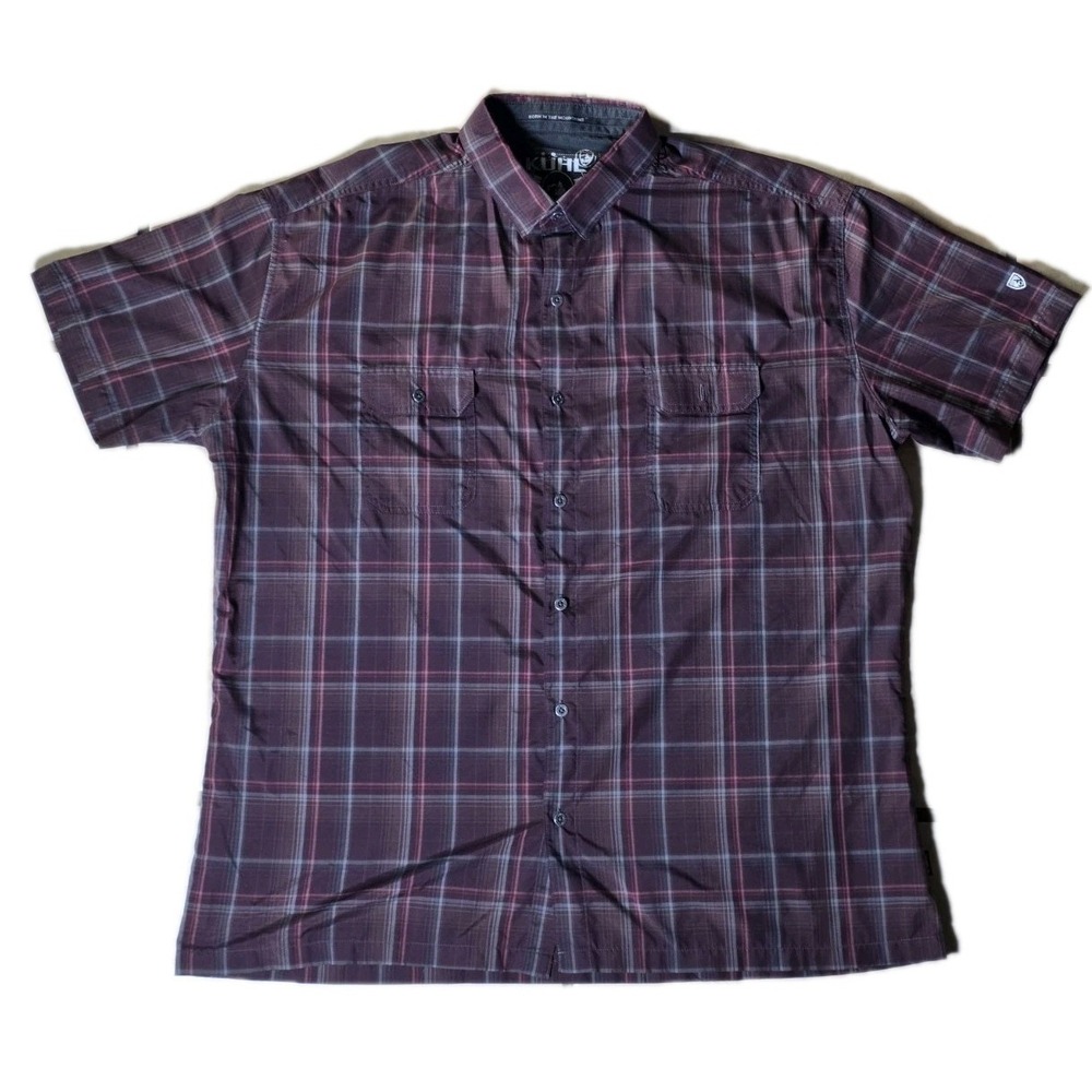 KUHL Mens XXL Red Plaid Short Sleeve Flap Pockets Button Shirt